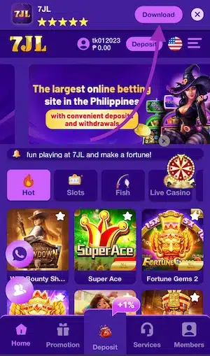 Step 1: Log in to the official 7JL betting site and click the Download button at the top.