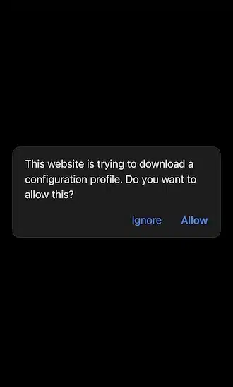 Step 3: Then allow the website to download a profile to the mobile device.