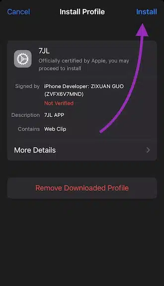 Step 4: Go to the settings section open the app profile and confirm Install.